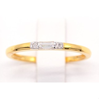 Happy Jewelry เพชรบาเก็ตสวยๆ วางนอนประกบด้วยเม็ดกลม ซ้ายขวา แหวนเพชร แหวนทองเพชรแท้ ทองแท้ 37.5% BG401