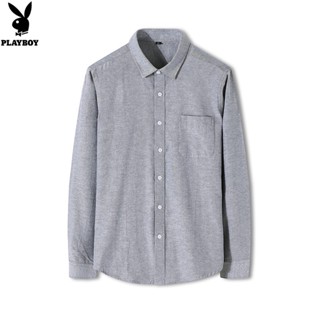 PLAYBOY New Solid Color Long-sleeved Simple Mens Shirt with Youth Shirt