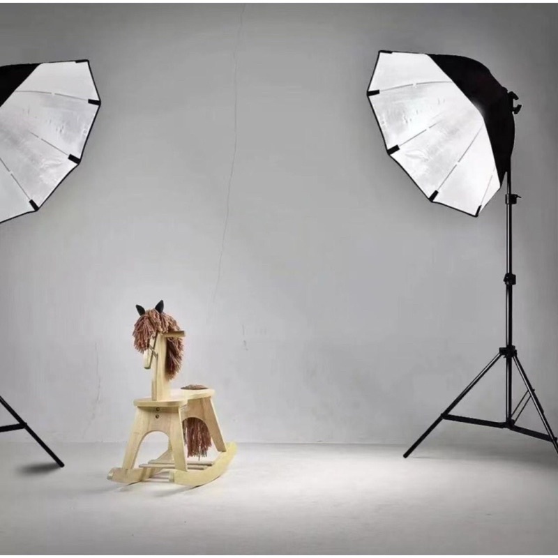สตูดิโอ Softbox ไฟต่อเนื่อง เซ็ตคู่8เหลี่ยมพร้อมขาและหลอดไฟ
