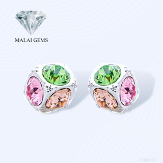 Malai Gems ต่างหูเพชร ต่างหูทรงเต๋า หลากสี เงินแท้ Silver 925 เพชรสวิส CZ เคลือบทองคำขาว รุ่น 31004731  แถมกล่อง