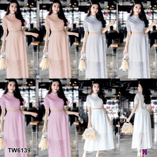 CS6139  	Set 2 ชิ้น เสื้อครอปแขนสั้น+กระโปรงยาวทรงสวิง  2-piece set: short sleeve crop top + long swing skirt