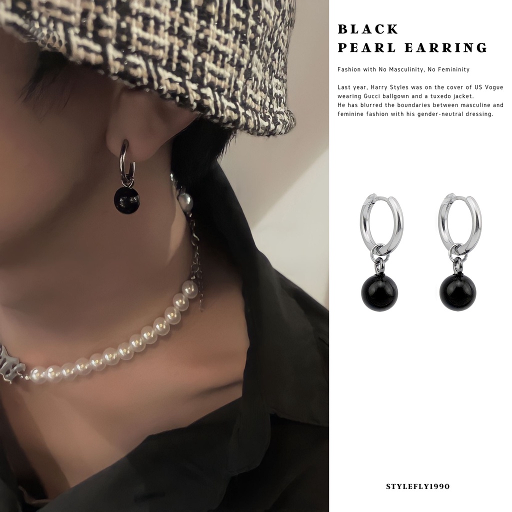 【 พร้อมส่ง 】Black Pearl Earring ต่างหูไข่มุกสีดำ