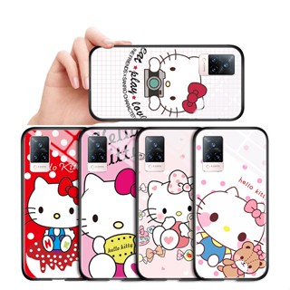 สําหรับ Vivo V11 Pro V15 Pro V17 Pro V11i V17 Neo V19 Neo มันวาว แข็ง กระจกนิรภัย เคสโทรศัพท์ ลายคิตตี้น่ารัก ขอบนิ่ม เคสกันกระแทก
