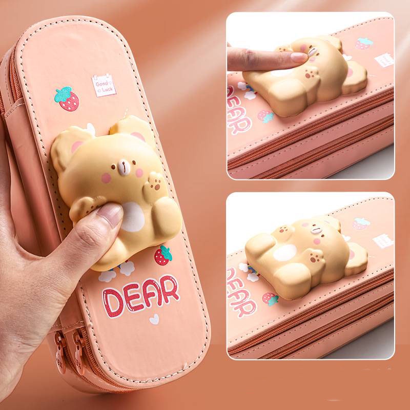 พร้อมส่งจากไทยกล่องดินสอ​3D กระเป๋าดินสอ​ 3D​ 2ชั้น2ซิป​ มีตุ๊กตาบีบเล่นได้