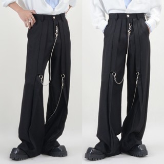 HUZZO PANTS กางเกงสแลคเอวสูงทรงกระบอกแต่งโซ่