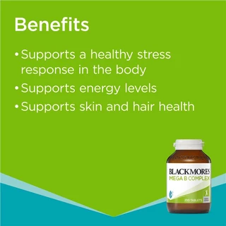 Blackmores Mega B Complex 31 Tablets แบล็คมอร์ เมกกาบี คอมเพล็ก 31 เม็ด เสริม เพิ่ม พลังงานให้ร่างกาย