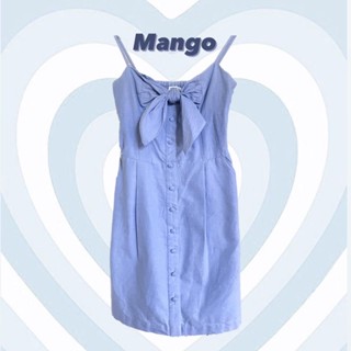 เดรสน่ารัก ผูกโบว์ เดรสสั้น mango สีฟ้ายีนส์