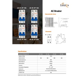 เบรกเกอร์ LUMIRA 2P AC รุ่น LB-AC-2P 10a/16a/25a/32a