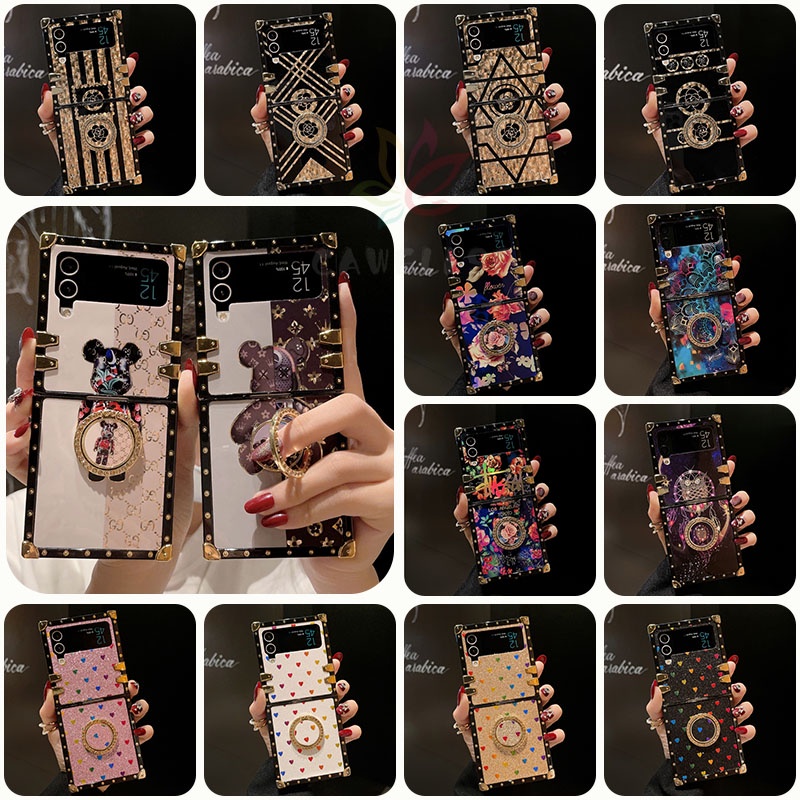 เคสโทรศัพท์มือถือ ทรงสี่เหลี่ยม ประดับหมุด ลายดอกไม้ สไตล์พังก์เรโทร พร้อมแหวนขาตั้ง สําหรับ Samsung