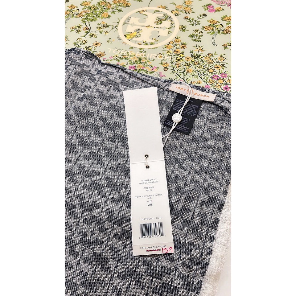 พร้อมส่ง ?SALE 2599? ผ้าพันคอ Tory Burch Mosaic Logo Jacquard Scarf Tory  Navy/New Ivory สีสวยดูผู้ดี คลาสสิคฝุดๆ | Shopee Thailand