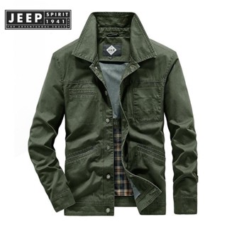 JEEP SPIRIT 1941 ESTD เสื้อแจ็กเก็ตลําลอง เนื้อผ้าฝ้าย ทรงหลวม ขนาดใหญ่ สําหรับผู้ชาย