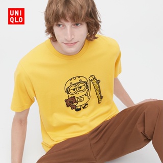 Uniqlo เสื้อยืดแขนสั้น พิมพ์ลายมินเนี่ยน สีเหลือง สําหรับผู้ชาย และผู้หญิง 458241