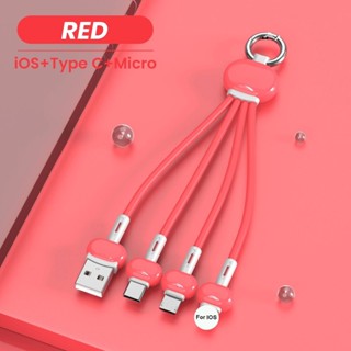 3 In 1 พวงกุญแจ สายชาร์จ USB Type C แบบพกพา สีสันสดใส สายชาร์จ Micro USB