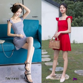 👗Pfashion [ส่งไว!!🚛] P11498 เดรสสีพื้นสายระบาย Floor-colored striped dress