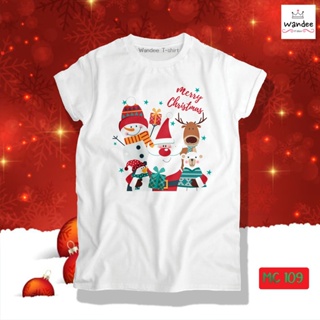 เสื้อยืดคริสต์มาส เสื้อคริสต์มาส Christmas &amp; Happy new year กวางเรนเดียร์ ลายการ์ตูนซานตาคลอสมี เสื้อปีใหม่ LD-4