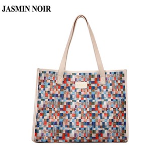 Jasmin NOIR กระเป๋าสะพายไหล่ กระเป๋าถือ ผ้าแคนวาส ขนาดใหญ่ สีรุ้ง สําหรับสตรี