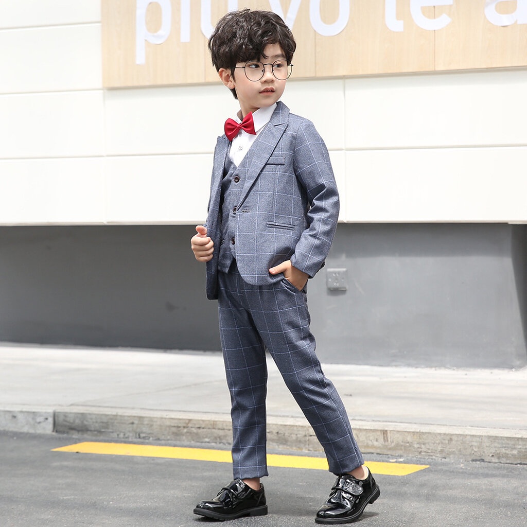 Bset0113- พร้อมส่งจากไทย ชุดออกงานเด็กชายครบเซท 4 ชิ้น ครบชุดสูทเด็กชายสีเทา และสีแดงเข้มเหมือนแบบ เนื้อผ้าสวย มีเสื้... - รูปที่ 3