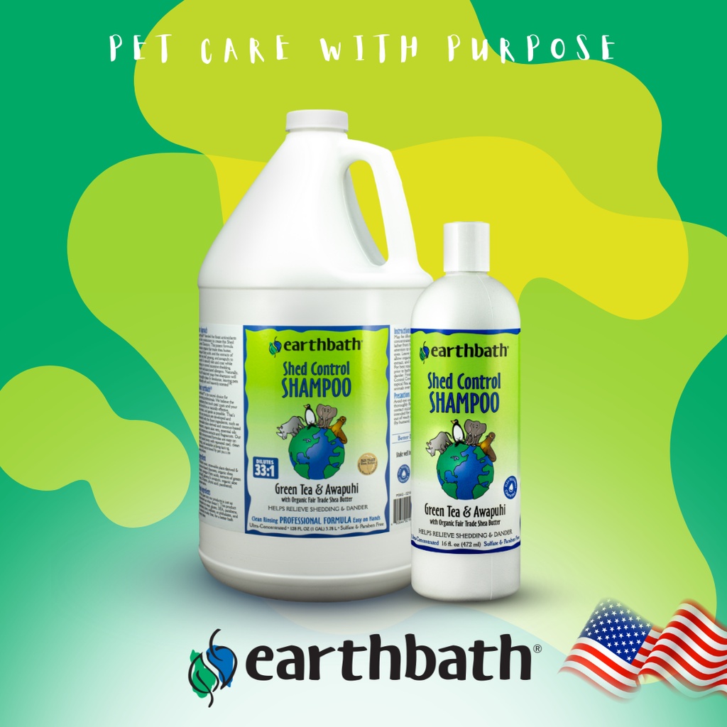 Earthbath Vegan Shed Control Cat & Dog Shampoo แชมพูไร้สารเคมี สูตรชาเขียว ลดขนร่วง แพลนท์เบส