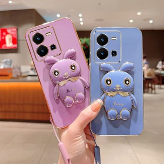 เคส Vivo Y22s Y16 Y35 V25E V25 Pro Y02s Y22 Y76 5G เคสโทรศัพท์ ลายกระต่ายน่ารัก แบบพับได้