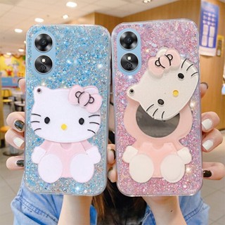 ใหม่ พร้อมส่ง เคสโทรศัพท์มือถือนิ่ม ปิดด้านหลัง ปิดด้านหลัง ลายกลิตเตอร์ วิบวับ พร้อมขาตั้งกระจก KT Cat สําหรับ OPPO A98 5G A985G 2023