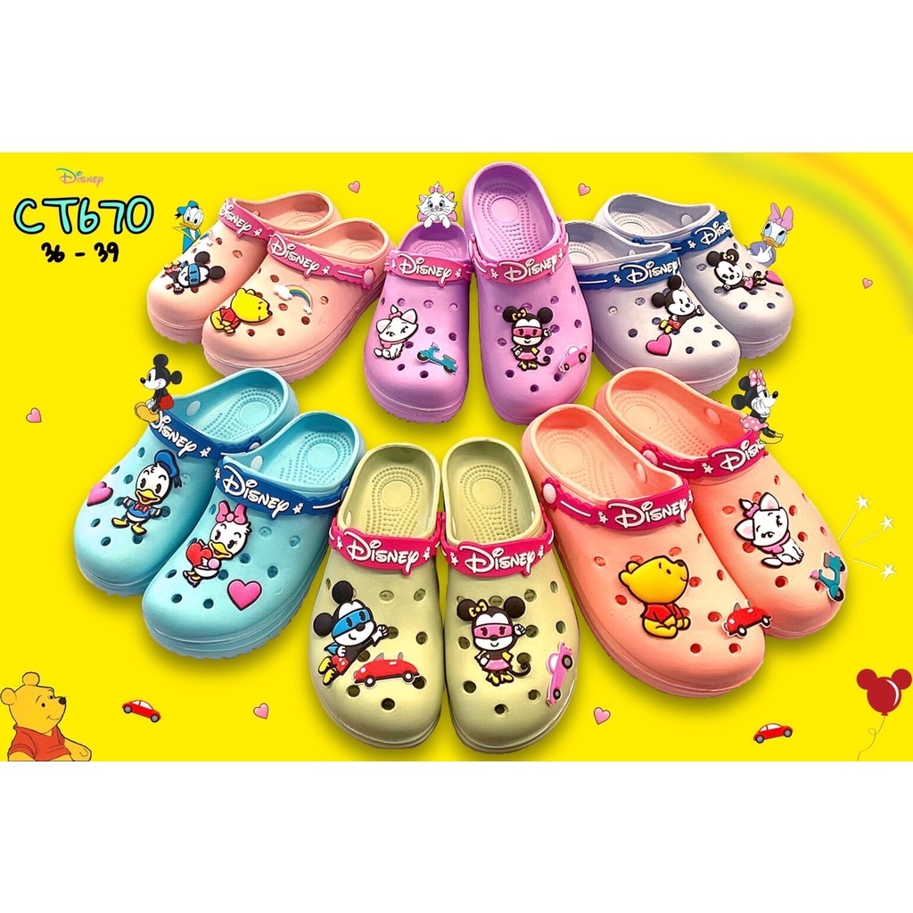 DISNEY CT666 670 รองเท้าหุ้มหัวผู้ใหญ่ ลายดิสนีย์ ใส่ในบ้าน รัดส้น