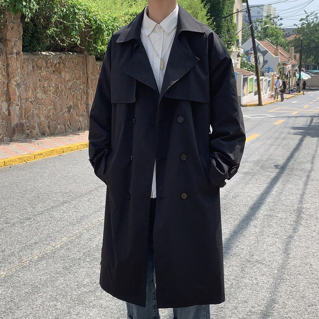 Korean style Spring Trench Coat Male Streetwear Windbreaker Trenchcoat Men Solid Business Casual Loose Long Overcoat 3TH #4