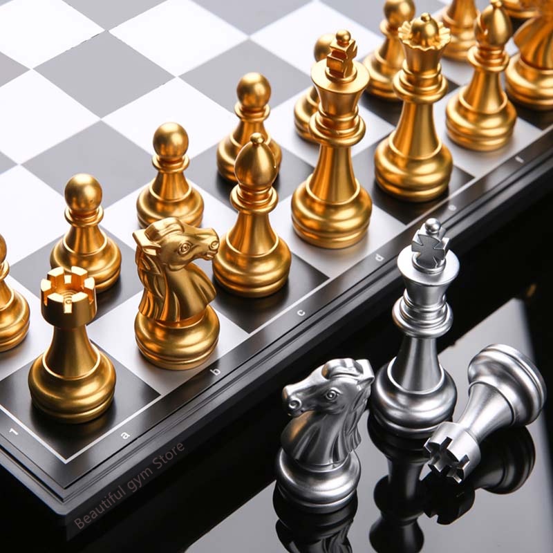 Medieval Chess Set With High Quality Chessboard 32 Gold Silver Chess Pieces Magnetic Board Game Chess Figure Sets Szachy