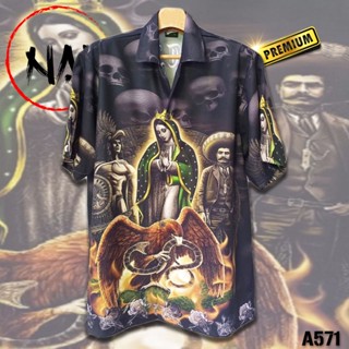 เสื้อฮาวาย ลายพระแม่มารีย์  A571 ผ้าไหมอิตาลี