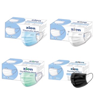 ZION  รุ่น Disposable Mask หน้ากากป้องกันฝุ่นละออง หน้า 3 ชั้น แมส ป้องกันโควิด ได้มาตรฐาน ผ่านการจดแจ้ง