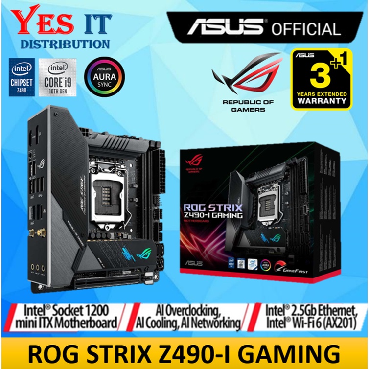 ASUS ROG STRIX Z490-I GAMING (WIFI 6) INTEL Z490 LGA1200 ITX พร้อม RGB AURA SYNC MOTHERBOARD