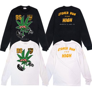 GMT186-1-2 RUN STONER เสื้อยืดแขนยาว ดำ ขาว แขนจั้ม