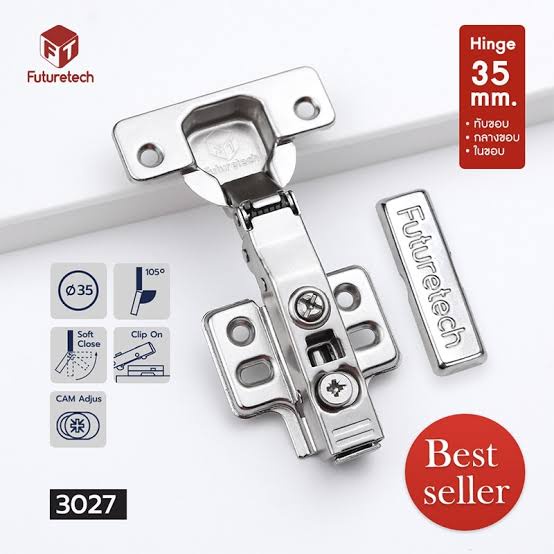 บานพับถ้วย 35 มม. รุ่น 3027 ระบบ Soft Close Futuretech บานพับทับขอบ บานพับกลางขอบ บานพับในขอบ 3027001 3027002 3027003