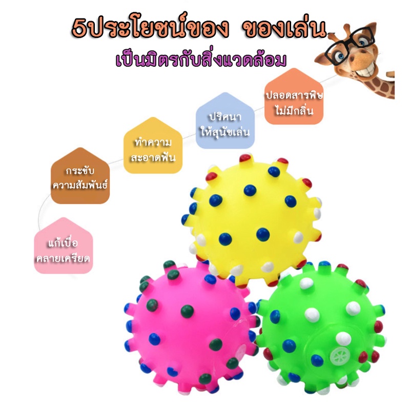 BN-067 ลูกบอลยางหนามนุ่ม ขัดฟัน + มีเสียงปี๊บ ๆ ของเล่นกัดเล่นเสริมพัฒนาการ สำหรับน้องหมาและแมวพันธุ์เล็ก-กลาง 🐶🐱