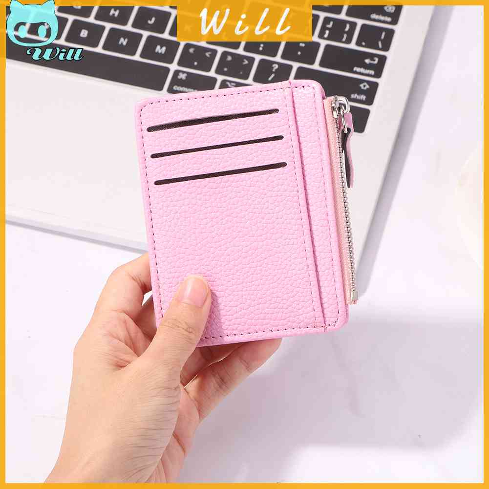กระเป๋าใส่เหรียญ หนัง PU แต่งซิป ลายลิ้นจี่ สไตล์เรโทร สําหรับผู้ชาย และผู้หญิง