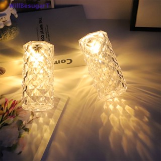 [WillBesugarT] โคมไฟตั้งโต๊ะ Led คริสตัล เอฟเฟคเพชร 3D ชาร์จ USB สําหรับห้องนอน [ใหม่]