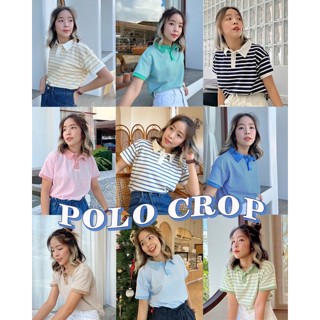 NEW IN🔵⚫️🟤Polo Crop Stripe เสื้อโปโลครอบลายทาง งานตัดเย็บทางร้านค่ะ