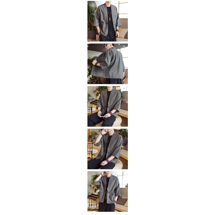 Japanese Kimono Cardigan Men Kimono Traditional Yukata Fashion Cotton Kimono Casual Shirt Jacket Linen Fabric Coat Asian #4