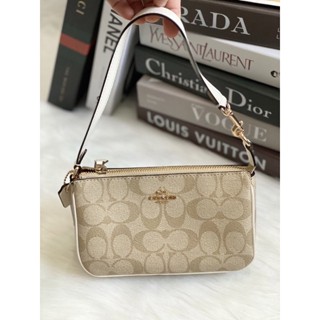 (ผ่อน0%) กระเป๋า NOLITA 19 IN SIGNATURE CANVAS (COACH C3308) คล้องมือ สะพายไหล่ได้ ลายซี สีครีม ขนาด 7 นิ้ว