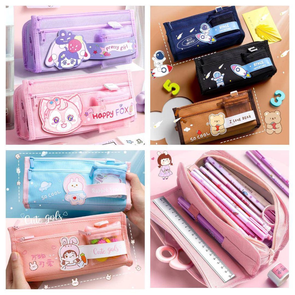 พร้อมส่งกล่องดินสอ กระเป๋าดินสอ กระเป๋าเครื่องเขียน  3 ซิป เปิดข้าง เปิดได้180 องศา จุเยอะ