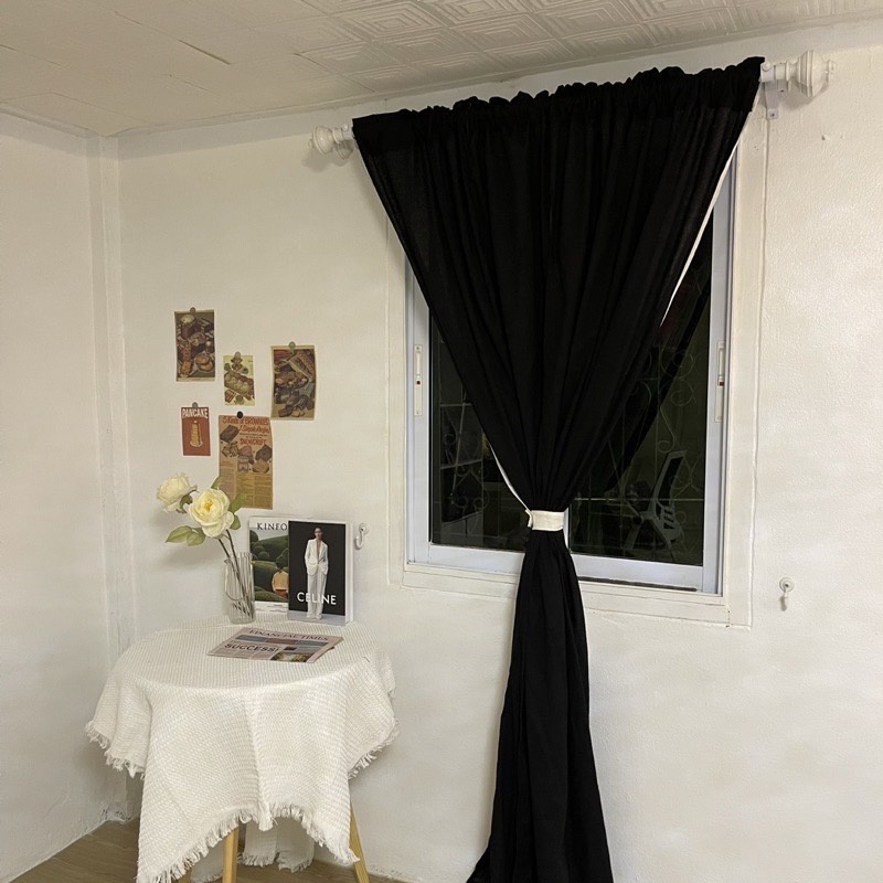 ผ้าม่านผ้าฝ้ายมินิมอลสีดำ แต่งมินิมอลโทนดาร์คแบบเก๋ๆ เย็บแบบไม่มีเชิง สามารถใช้ได้ทั้งหน้าต่างและประตู - รูปที่ 4