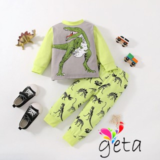 Geta- ชุดเสื้อแขนยาว พิมพ์ลายไดโนเสาร์ และกางเกงขายาว สําหรับเด็กผู้ชาย