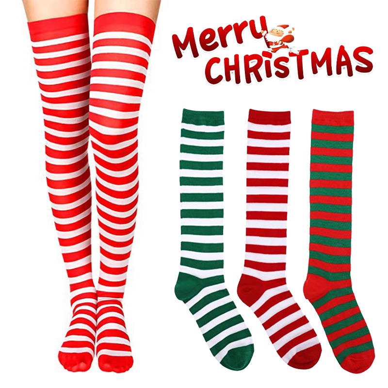 Christmas Ornaments Socks Striped Long Stockings Christmas Decorations High Socks for Girls Kids Adu