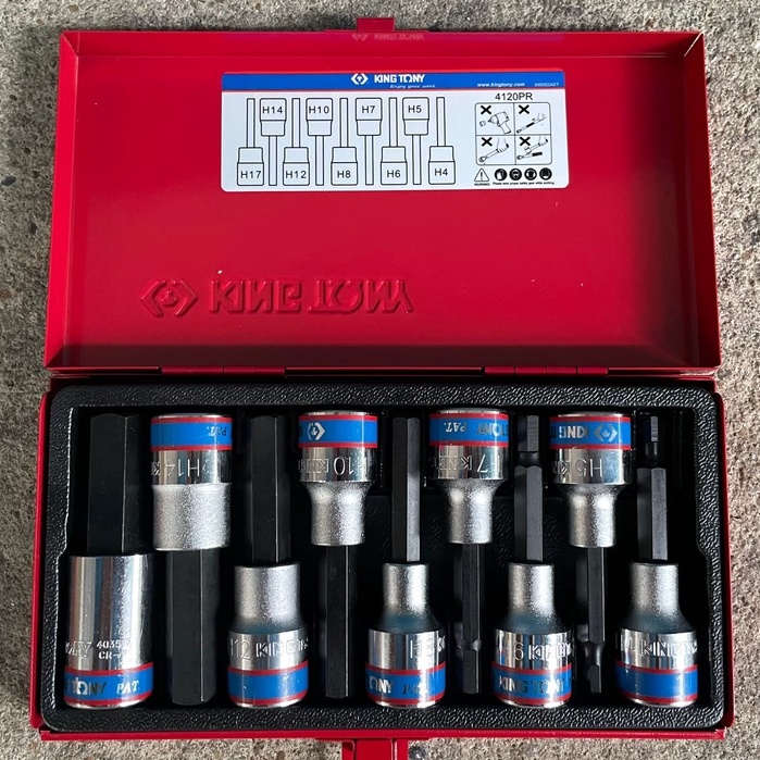 Kingtony ชุดลูกบล็อกเดือยโผล่ 6เหลี่ยม ลมดำ 9 ตัว/ชุด ลูกบล็อก ลูกบล็อกหกเหลี่ยม คิงโทนี่ รหัส 4120P