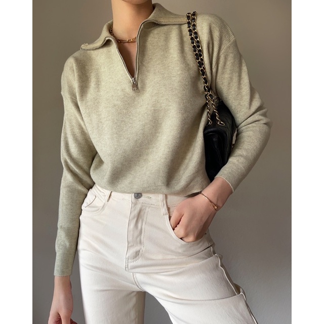 Aliotte - Selly Sweatshirt เสื้อสเวตเตอร์ไหมพรมซิปครึ่ง