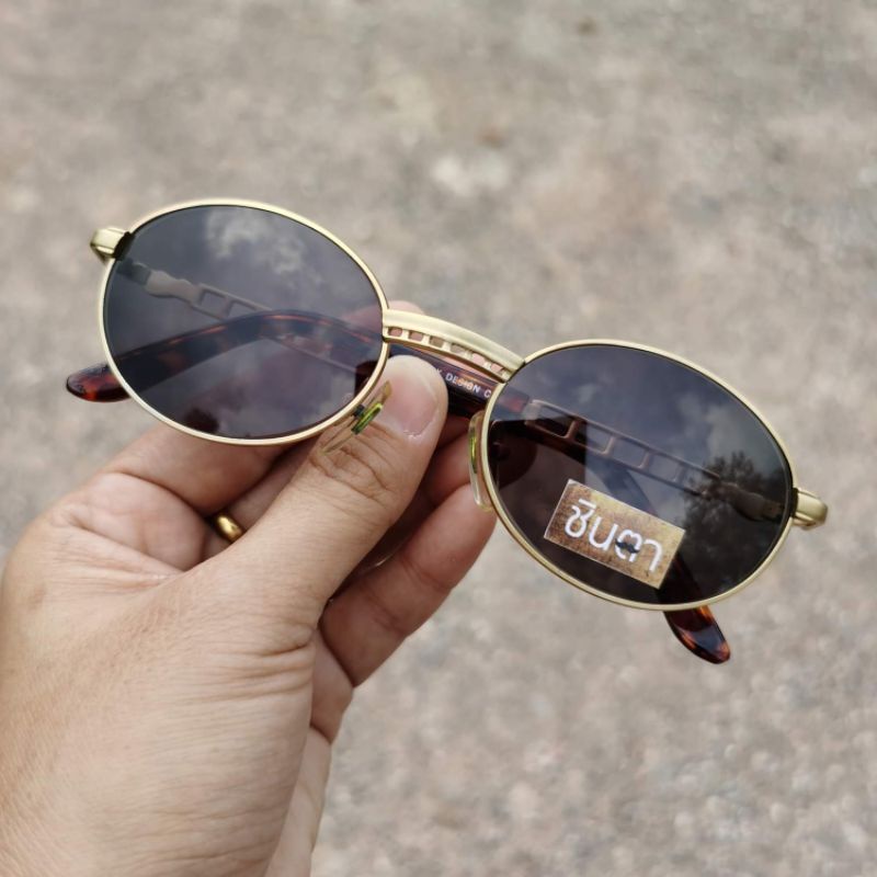 แว่นตากันแดด แว่นวินเทจ  Handmade เก่าเก็บยุค 90 ชินตา รุ่น Panter Gold ทรงรีมน กรอบสีทอง​ คุณภาพดี