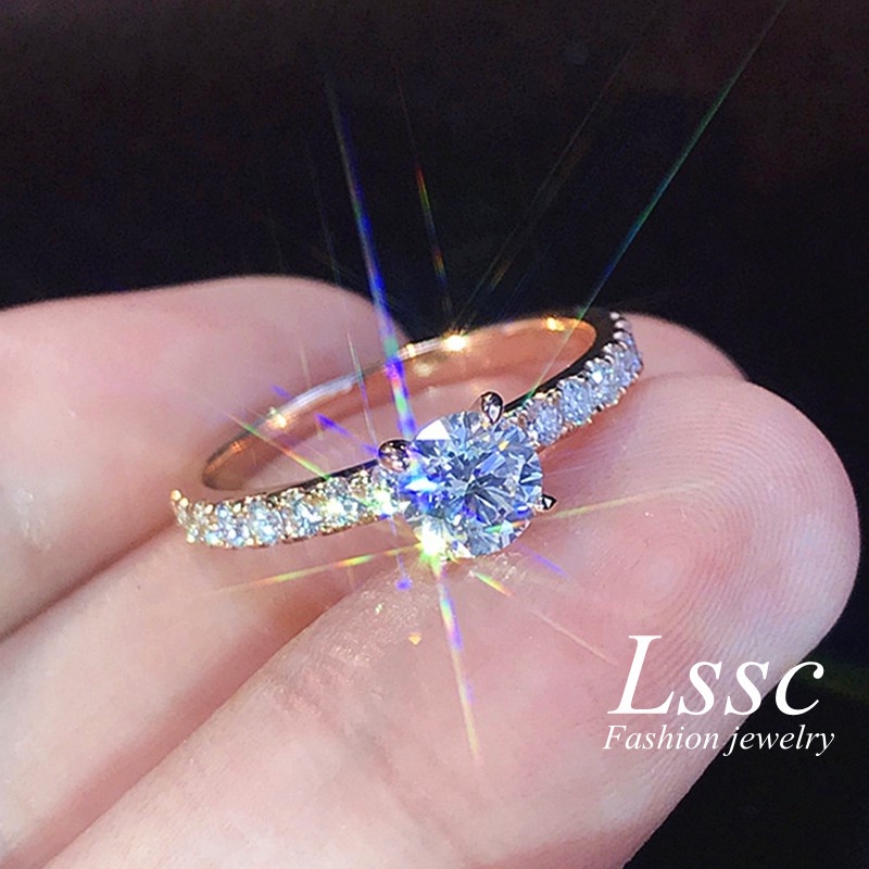 18k Gold Plated Diamond Ring Wedding Engagement Promise Ring Women Gift Accessories Jewelry แฟชั่น สร้อยคอ