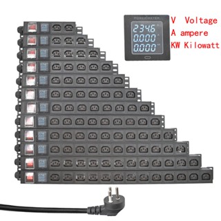 Pdu ปลั๊กพ่วง IEC C13 ซ็อกเก็ต 2-22AC แอมมิเตอร์ สวิตช์ป้องกันไฟโหลดเกิน ปลั๊กไทย (สายต่อ 2 เมตร)