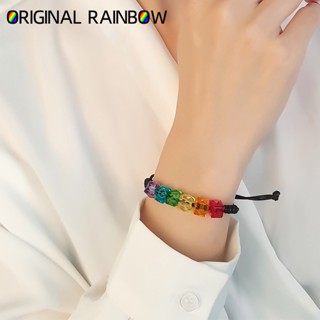 สร้อยข้อมือถัก สีรุ้ง หกสี lgbt เรียบง่าย เครื่องประดับคู่รัก เกย์ GAY