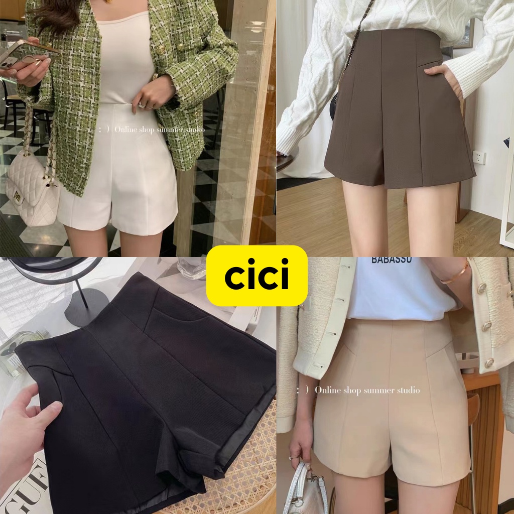 ซื้อ Cici(NO.259)กางเกงขาสั้นเอวสูง มีกระกระเป๋าหน้า ซิปหลัง เนื้อผ้าดี ทรงสวย