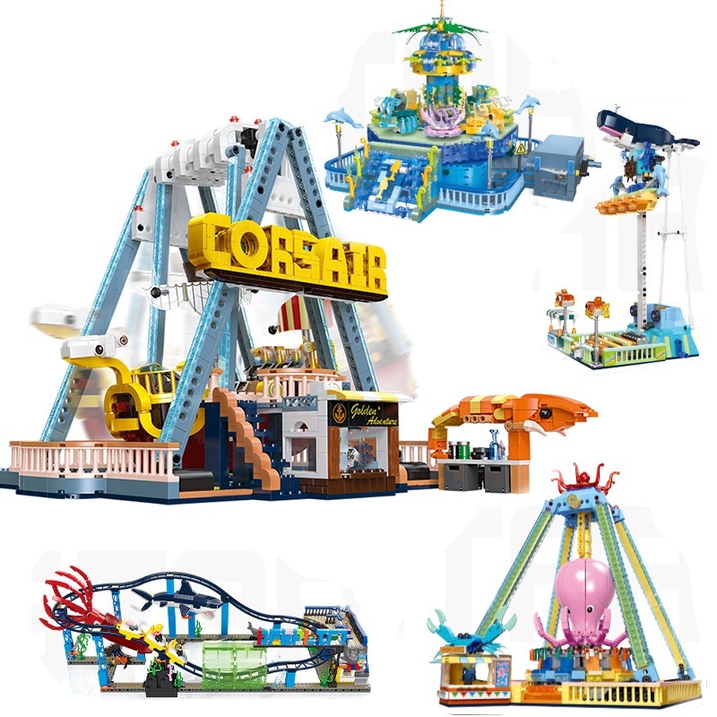 LEGO City Friends Amusement Park สนามเด็กเล่นทะเล Creative Roller Coaster ชุดบล็อกอาคารขนาดเล็ก MOC 